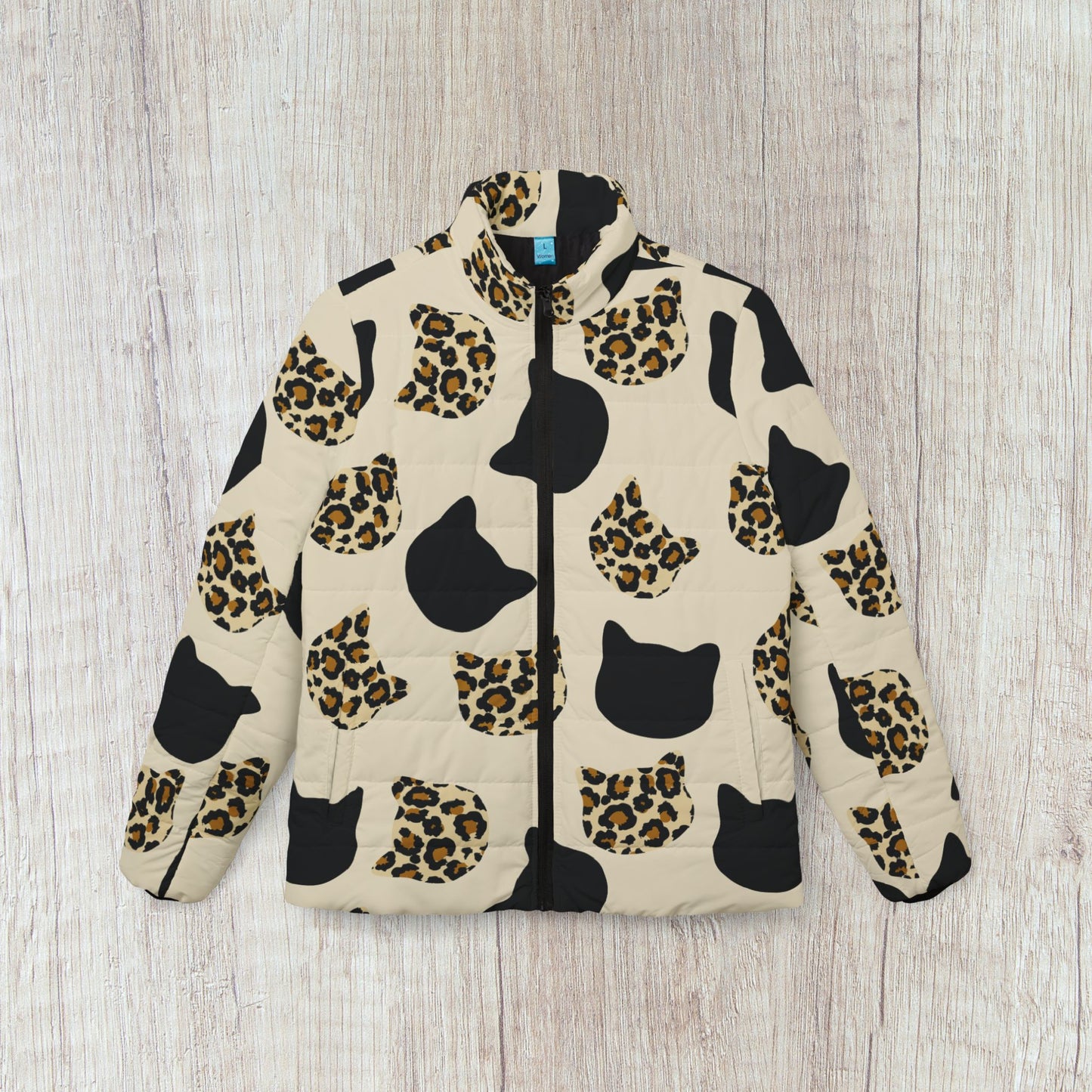 Cat Heads and Leopard Print Puffer Jacket