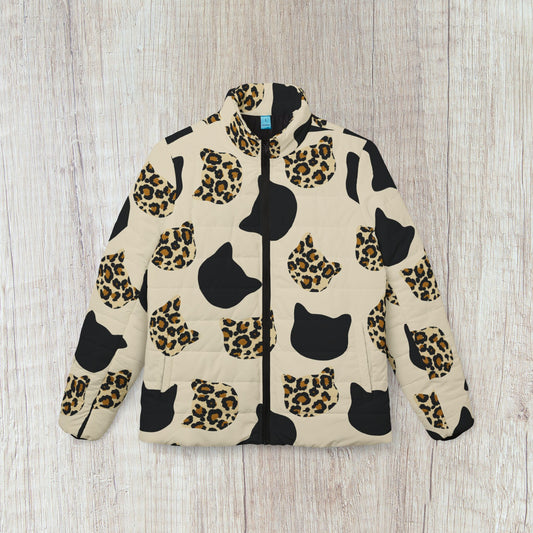 Cat Heads and Leopard Print Puffer Jacket