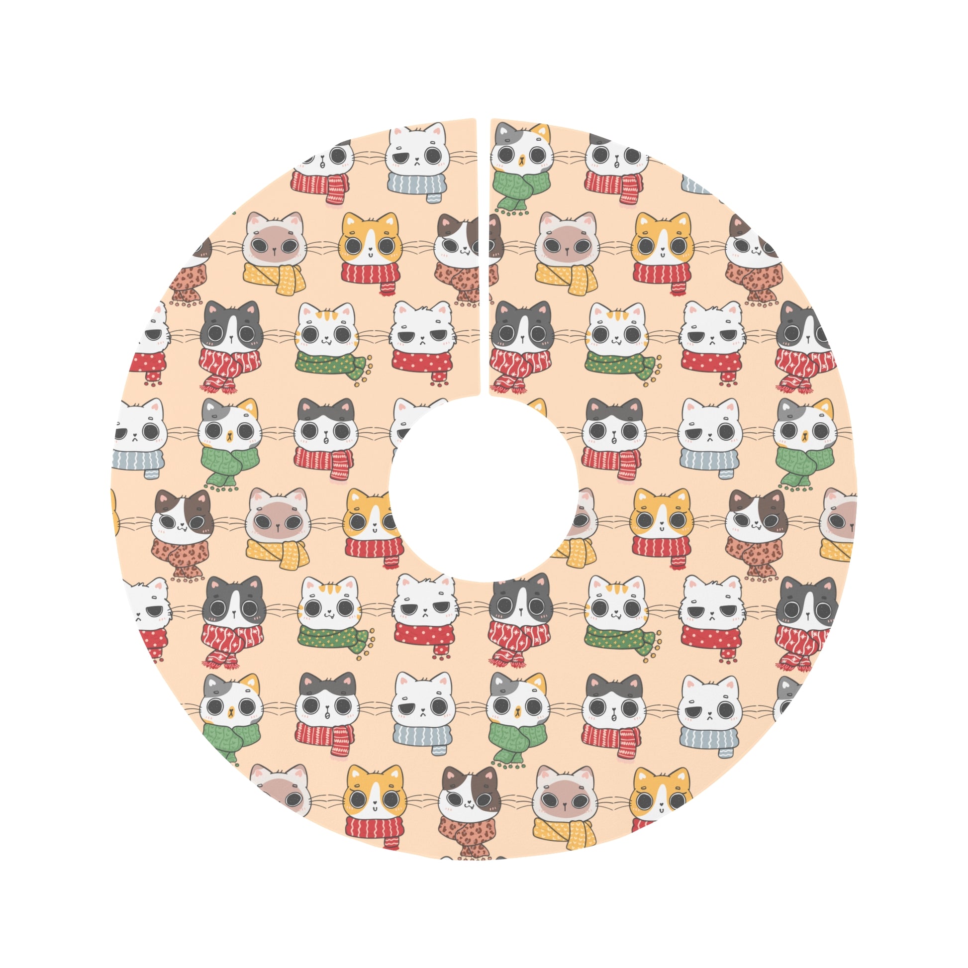 Cute cats pattern Christmas tree skirt, Kawaii cats merry xmas Round Tree Skirt, Cozy Cats Christmas home Decor, Cats merry xmas room decor