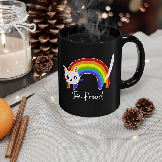 Rainbow Pride Cat 11oz Black Mug