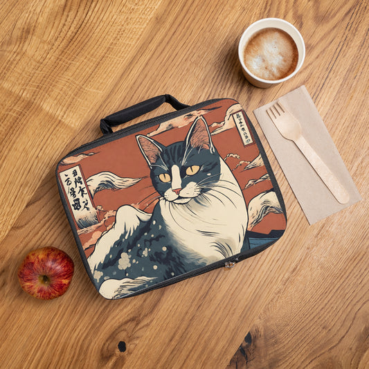 Cat japanese art lunch bag, Cat Ukiyo-e style lunch tote, Cat japan aesthetic picnic bag, oriental cat picnic tote, back to school gift