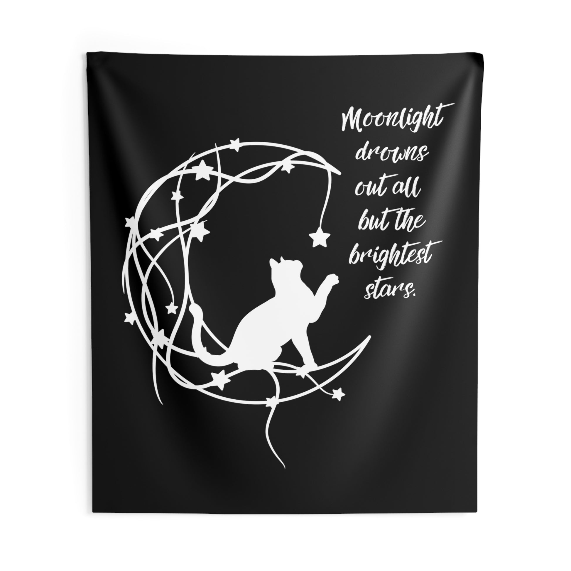Witchy Cat and moon Indoor Wall Tapestries, Magical black cat Familiar Tapestry, Celestial Mystical room decor, Radiant Whimsical Home decor