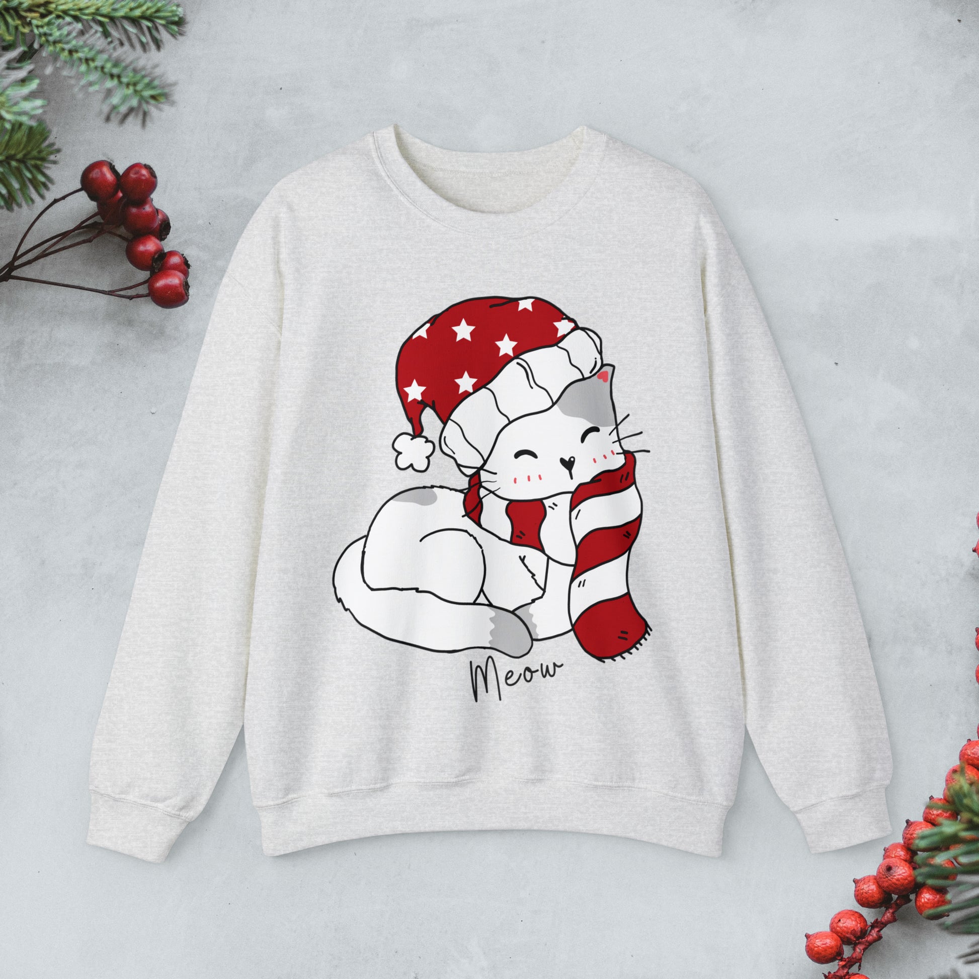 Cute cat Christmas Sweatshirt, Kawaii cat Merry xmas Pullover, Funny cat Merry Christmas crewneck sweater, cat cozy jumper, cat lover gift