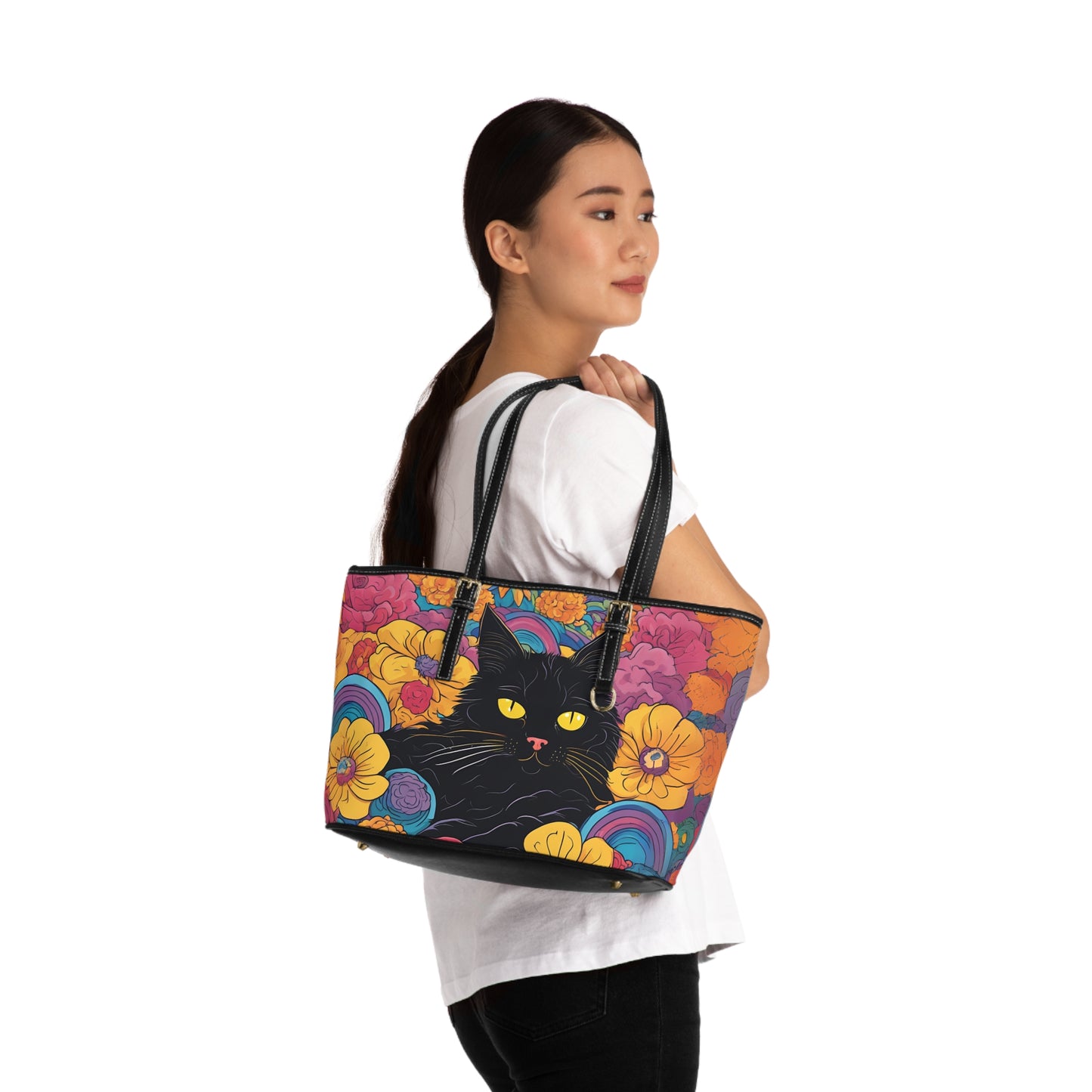 Floral Black Cat Shoulder Bag