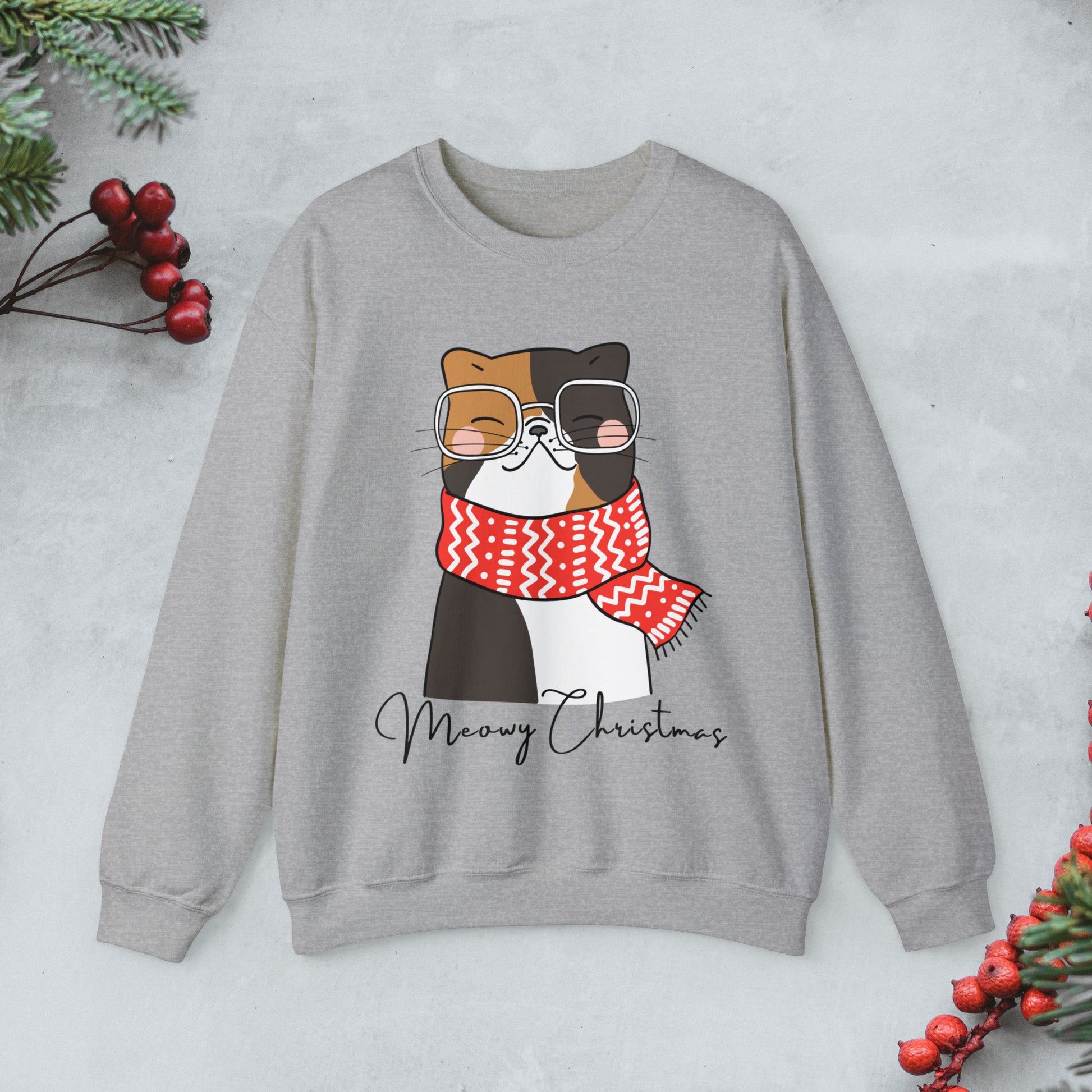 Nerdy Cat Christmas Sweatshirt, Cute cat xmas Pullover, Funny cat Merry Christmas crewneck sweater, cat cozy jumper, Geeky cat lover gift