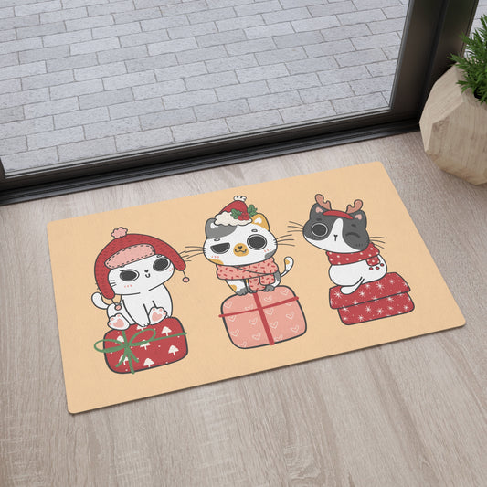 Kawaii cats Christmas Floor mat, Cute cats Merry xmas flooring mat, Cozy cats Christmas doormat, Christmas home decor, Christmas room decor