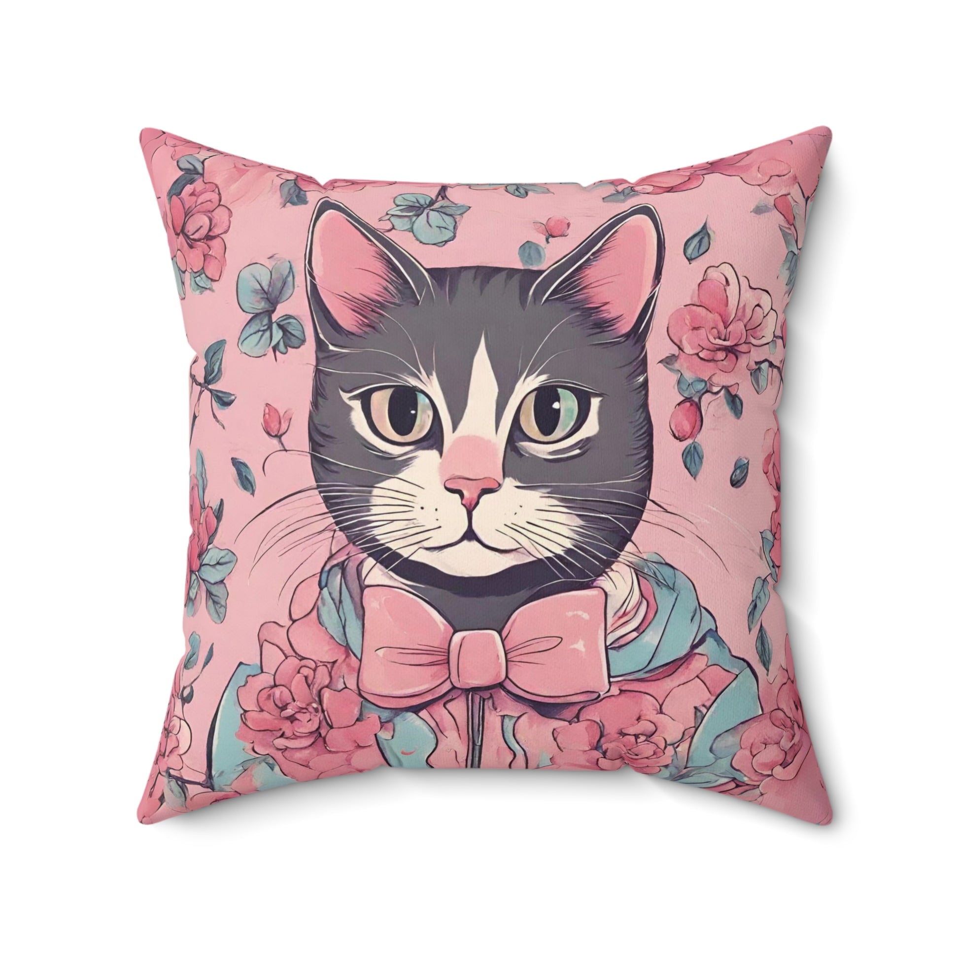 Victorian cat Pillow, Cute vintage cat Cushion, floral cat home decor, Cozy cat and flowers pillow, Decorative pillow, Cottagecore aesthetic
