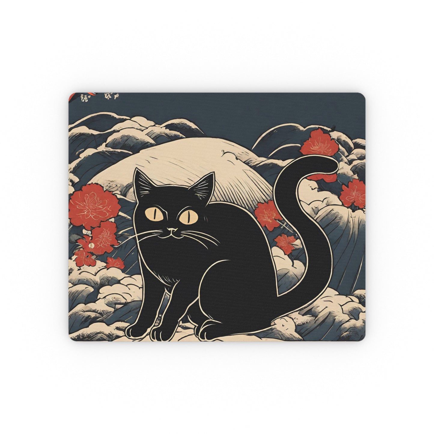 Funny Black Cat Japanese Art Rectangular Mouse Pad