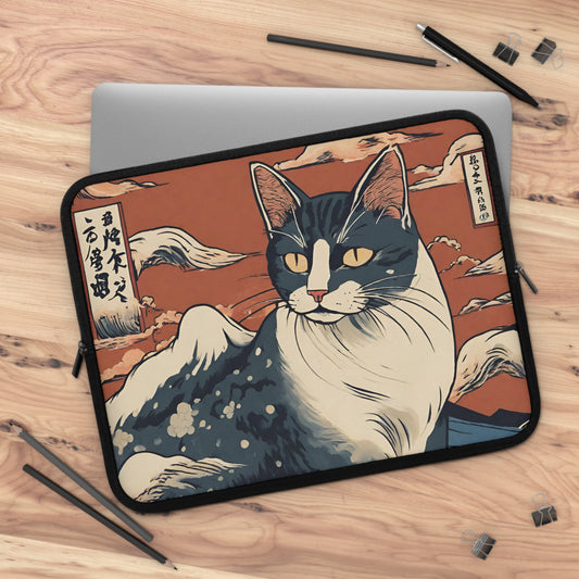 Cat japanese art Laptop Sleeve, Cat Ukiyo-e style painting laptop case, Kawaii Cat japan aesthetic Laptop sleeve, oriental cat Laptop bag