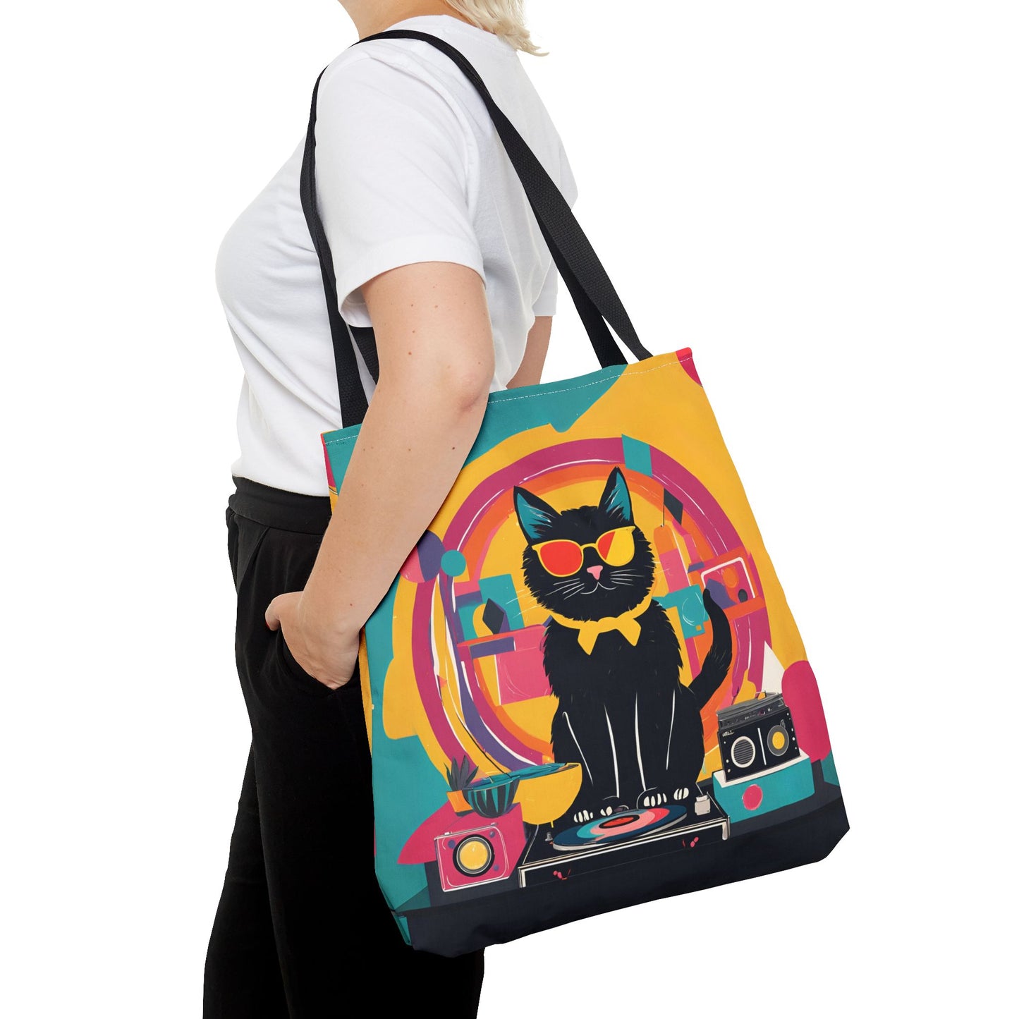 Black Cat DJ Canvas Tote Bag