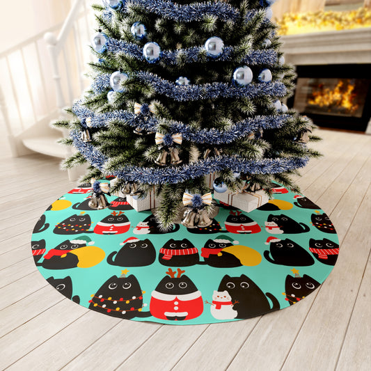 Cute Black cats pattern Christmas tree skirt, Kawaii Cats merry xmas Round Tree Skirt, Cozy Cats Christmas home Decor, Cats holiday decor