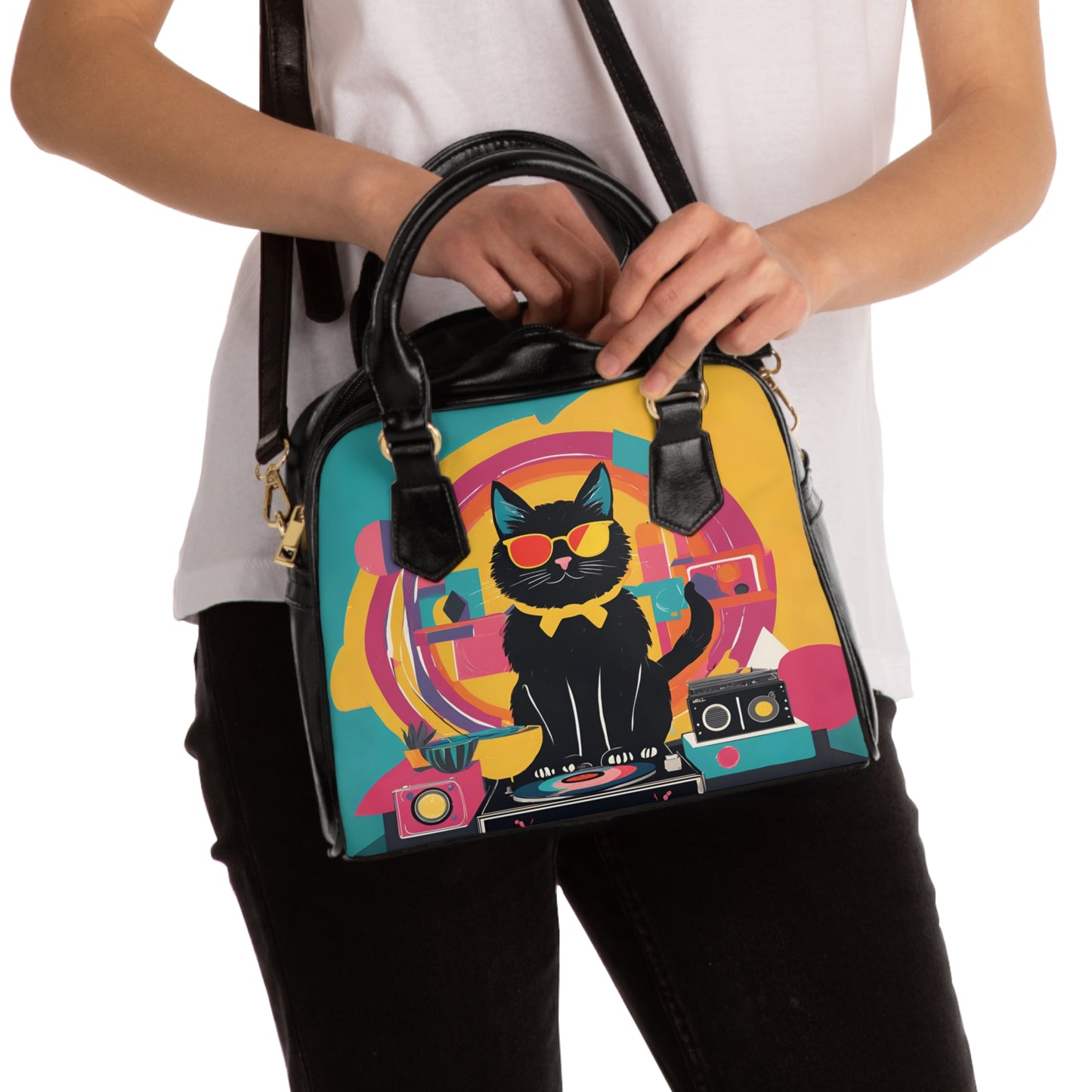 Black Cat DJ Shoulder Handbag