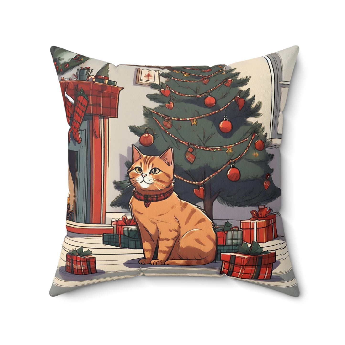 Cute Ginger Cat Christmas Pillow, Festive Cat xmas Cushion, Cozy Ginger Cat Pillow, Cute Ginger Cat Christmas home decor Decorative pillow