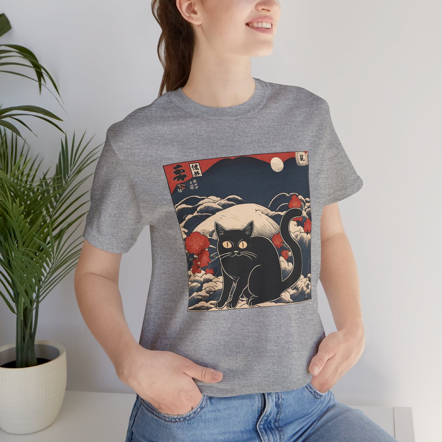 Funny Black Cat Ukiyo-e Style T-shirt