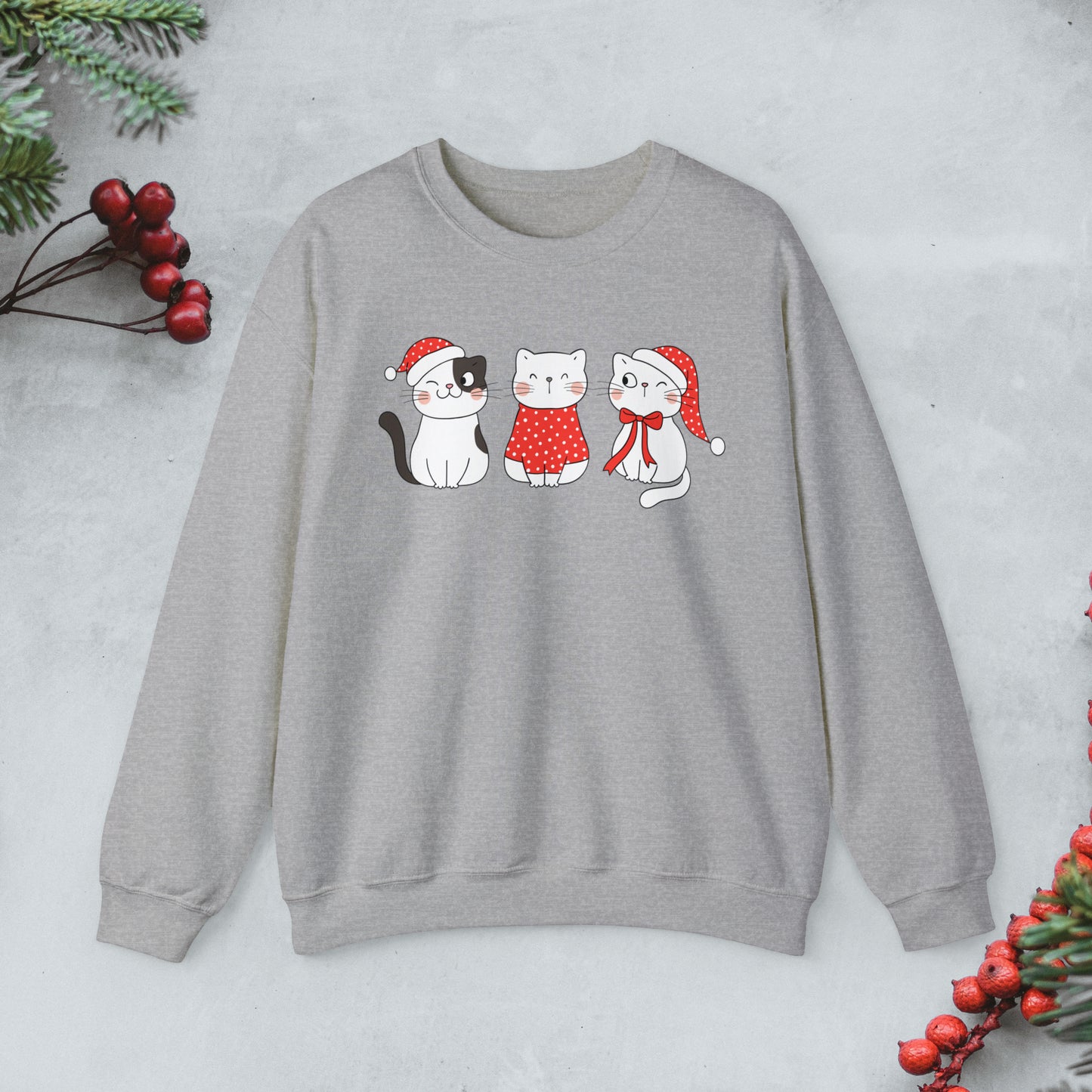 Cute Cats Christmas crewneck Sweatshirt, Kawaii cats xmas Pullover, Funny cats Merry Christmas sweater, Cute cat cozy jumper, cat lover gift