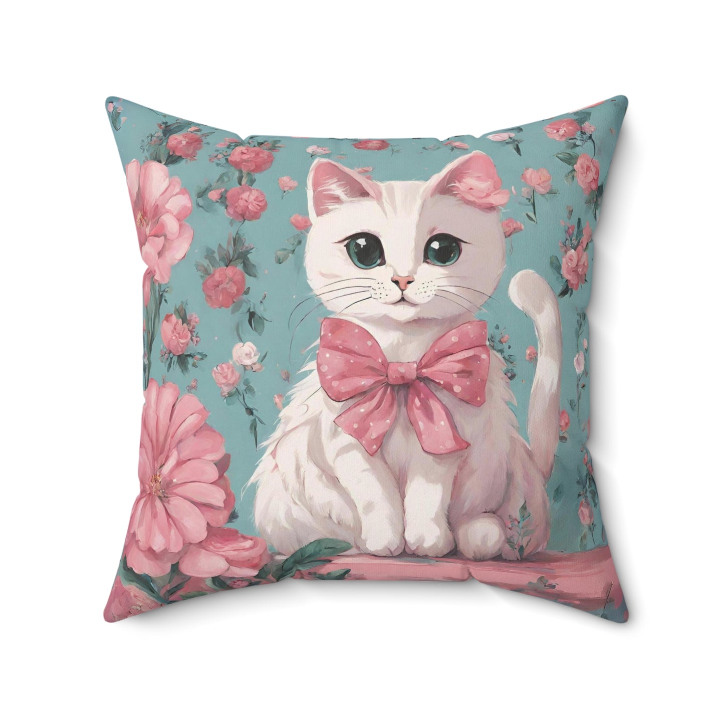 Floral Cat Pillow, Cute cat Cushion, vintage home decor, victorian pillow, Decorative pillow, Cat and flowers cushion, cottagecore aesthetic