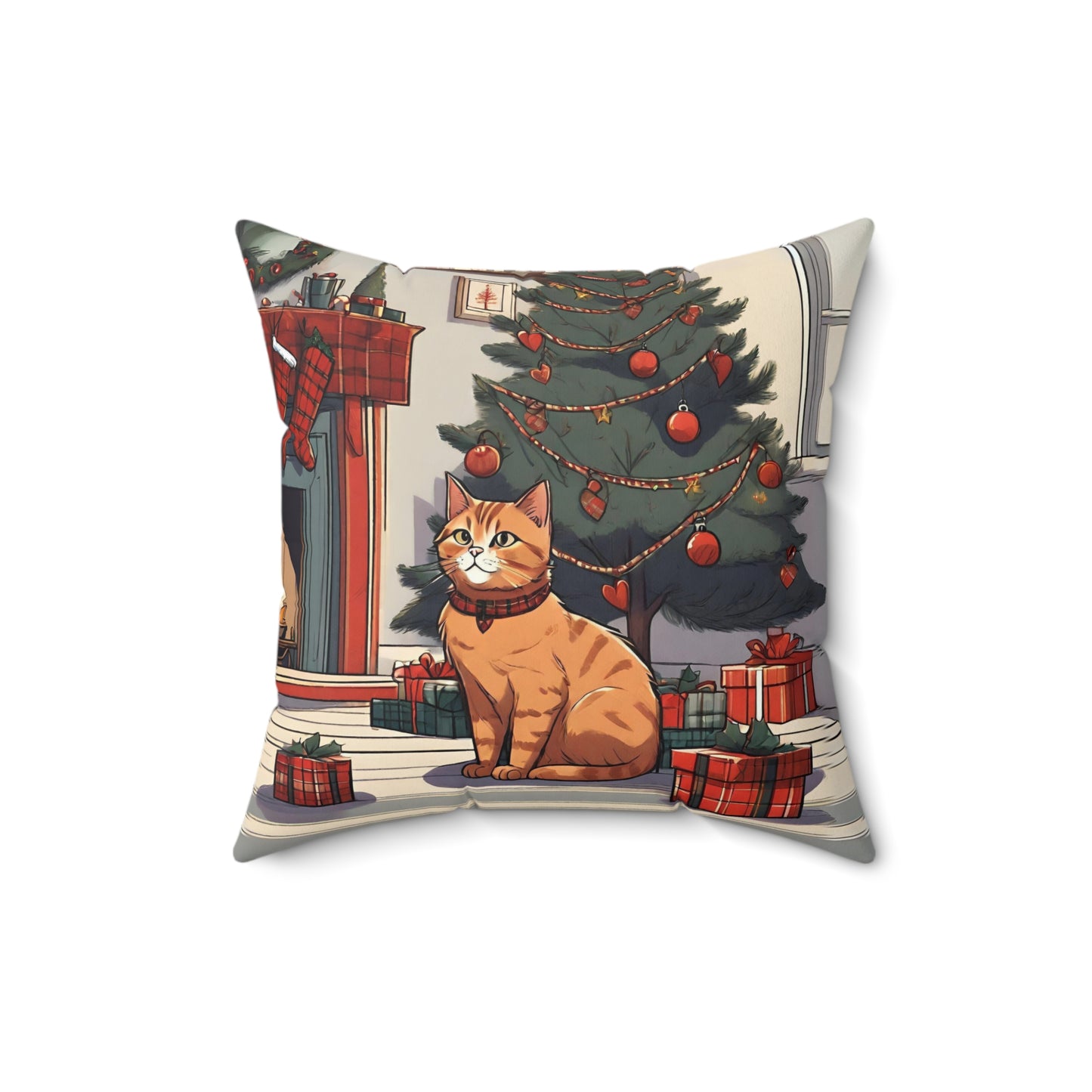 Cute Ginger Cat Christmas Pillow