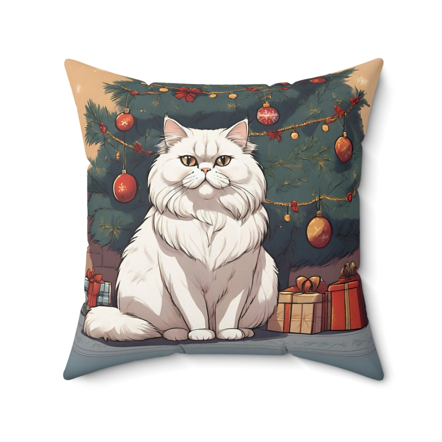 White Persian Cat Christmas Pillow, Cat xmas Pillow, Cozy Persian Cat Christmas Cushion, Cute Cat Christmas home decor, Decorative pillow