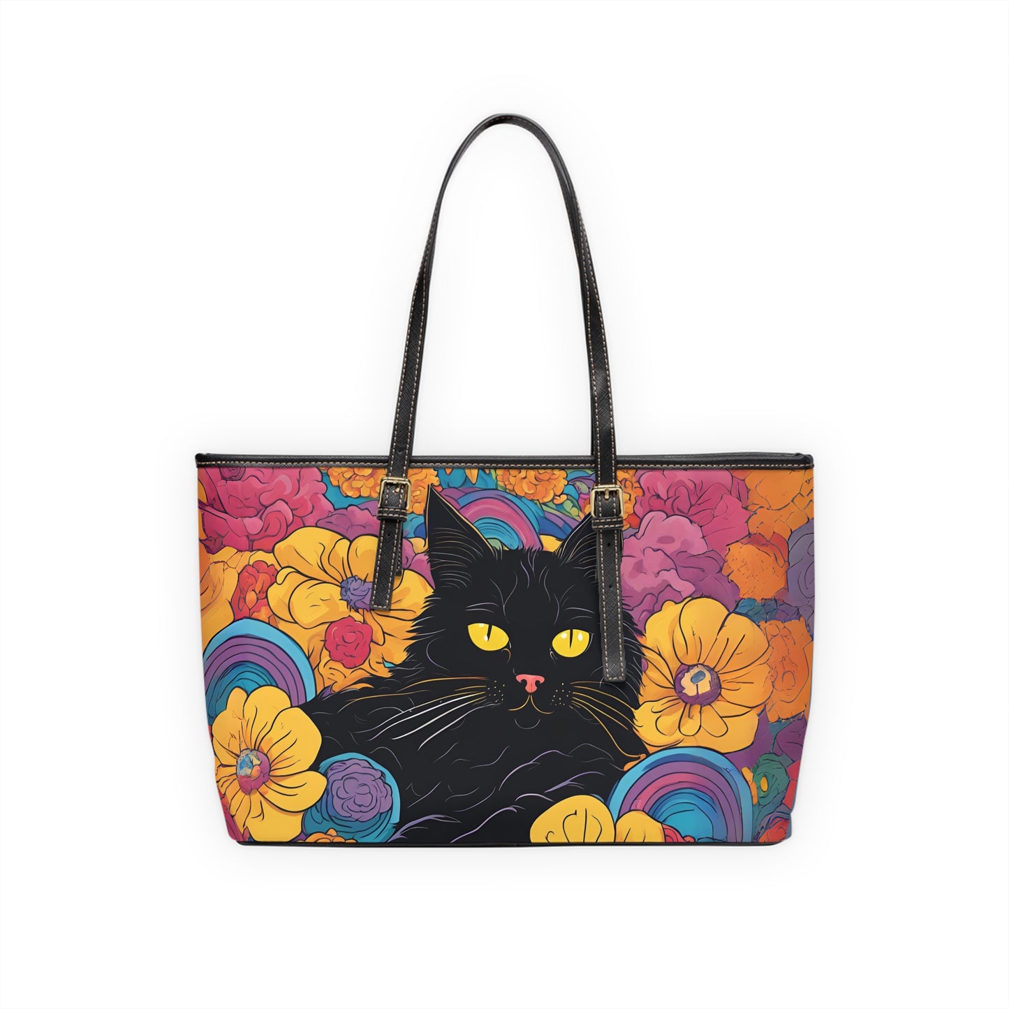 Floral Black Cat Shoulder Bag