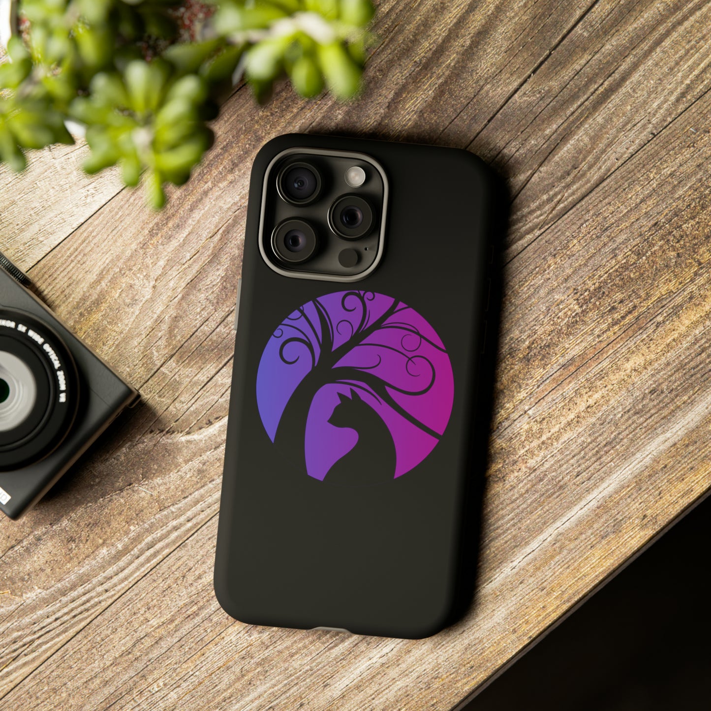 Black Cat Moon tree phone case, magical celestial phone case, Cat Halloween phone case, mystic cat phone case, whimsical gothic Tough Cases