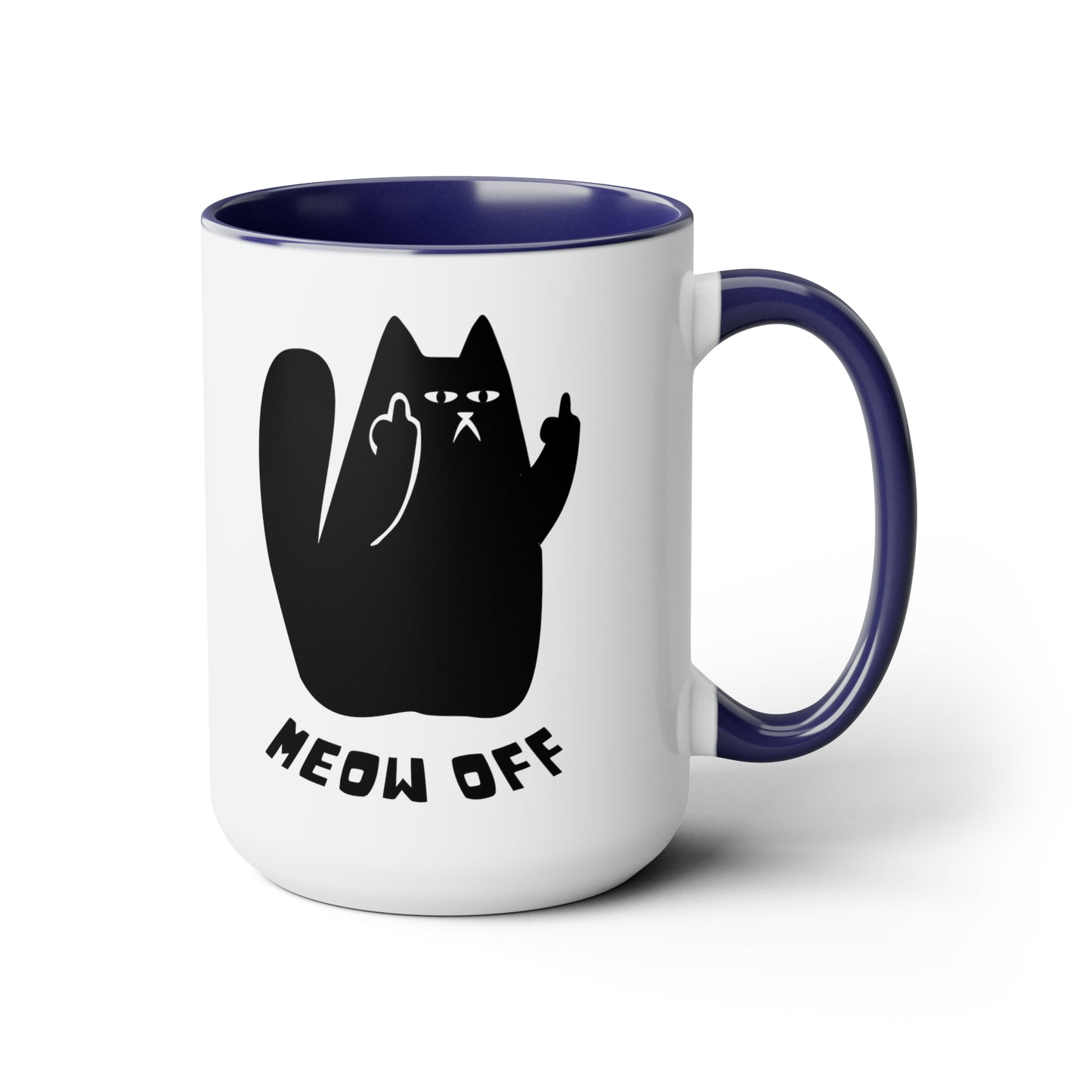 Black Cat pointing middle finger and says meow off Mug 15oz