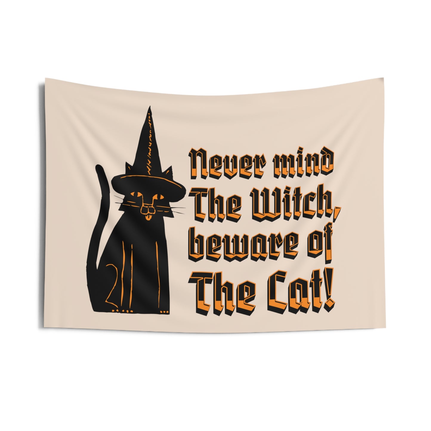 Witchy Cat Indoor Wall Tapestries, Gothic vintage black cat Familiar Tapestry, Funny Spooky season room decor, Mystical magical Home decor