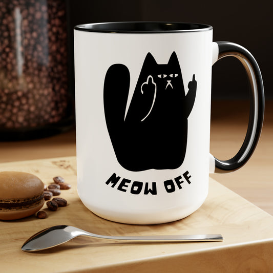 Black Cat pointing middle finger and says meow off Mug 15oz
