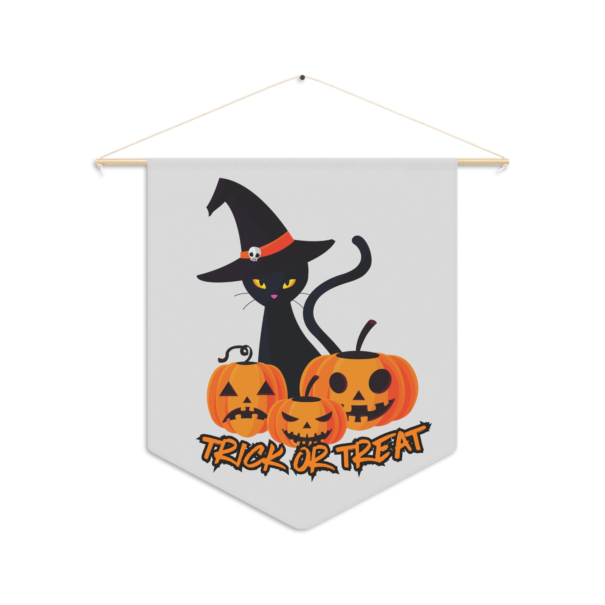 Black cat Trick or Treat Pumpkin Pennant, Cat Halloween flag pennant, witchy black cat pennant, Spooky Season pennant, Halloween home decor