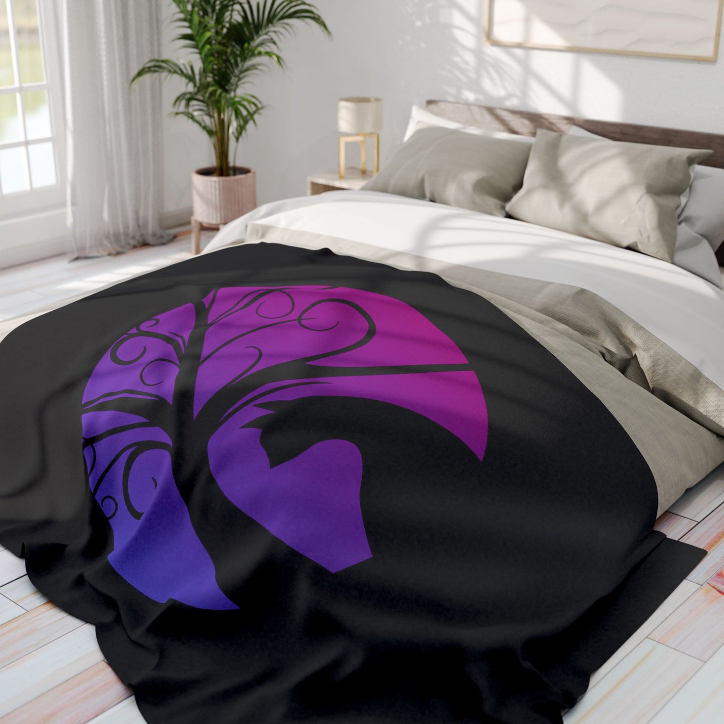 Mystical Black Cat & Moon Arctic Fleece Blanket