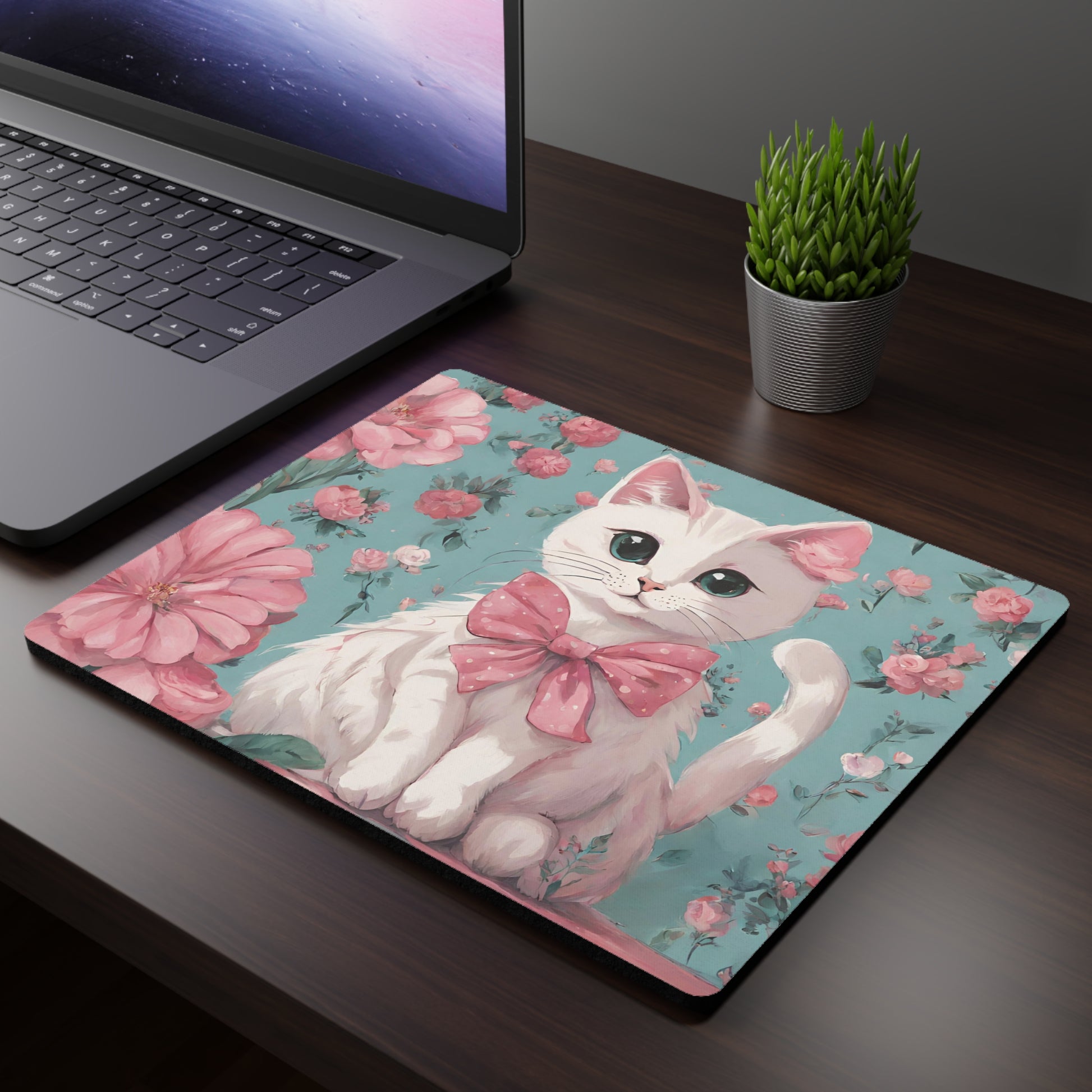 Floral Cat Mouse Pad, Cute flowers cat mousepad, cottagecore aesthetic Floral girly desk accessories, Vintage victorian computer accessories