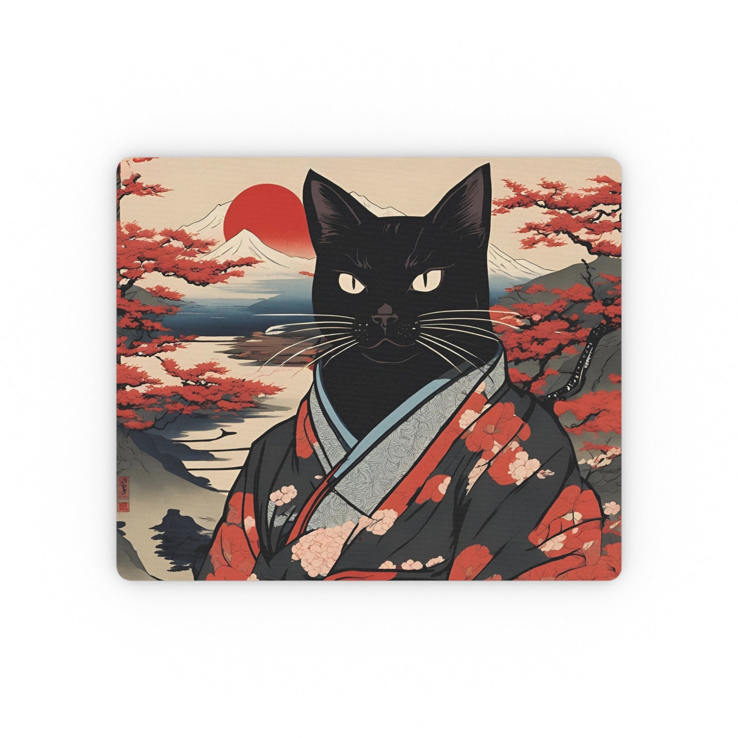 Ukiyo-e Style Black Cat Rectangular Mouse Pad