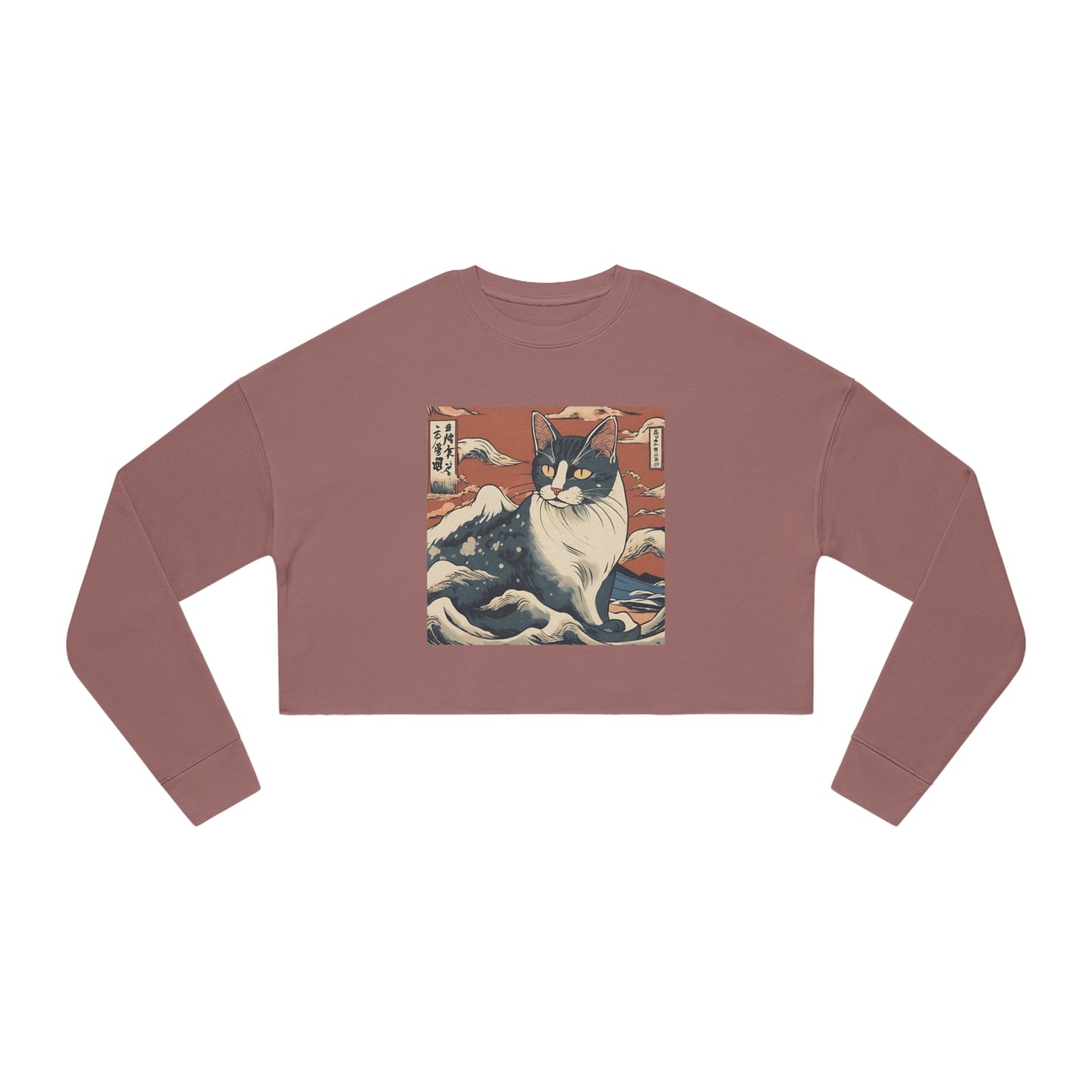 The great wave Cat Women's Cropped Sweatshirt