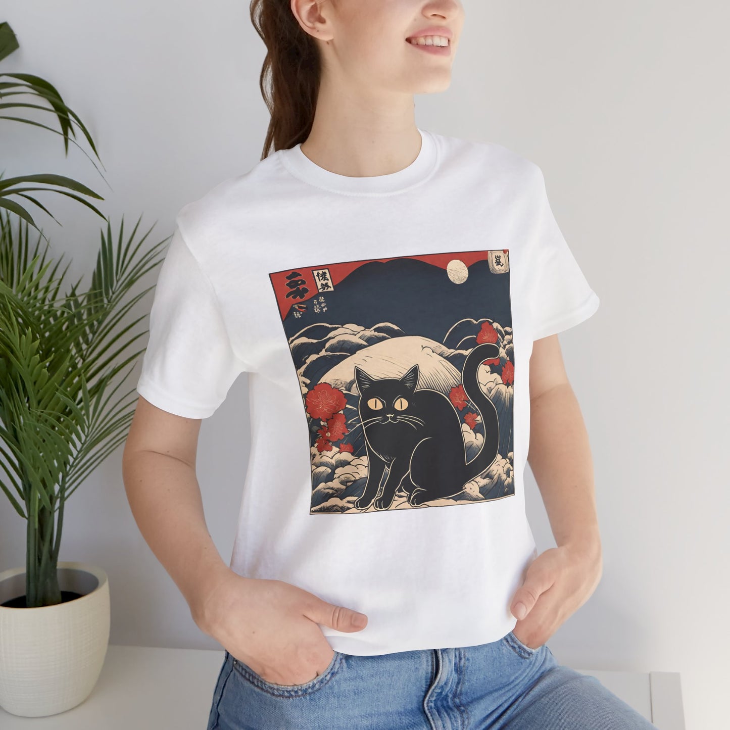 Funny Black Cat Ukiyo-e Style T-shirt