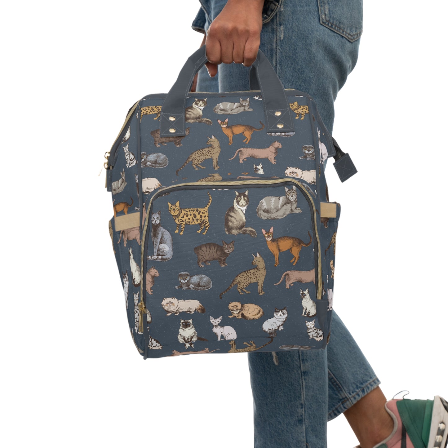 Cats Breeds Pattern Blue Large Capacity Backpack