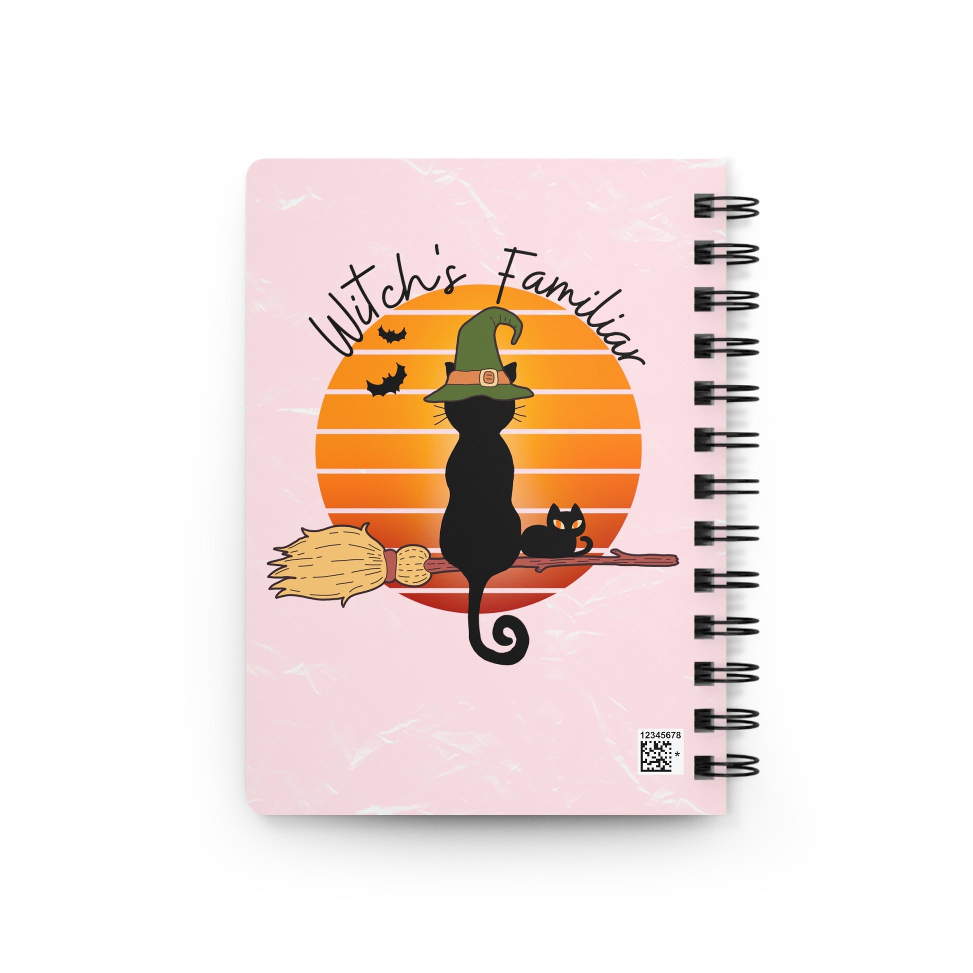 Witchy Cat Retro Vintage Sunset Spiral Bound Journal, Black Cat Familiar Notebook, Spooky Season Journal, Cute Mystical Magical Notebook