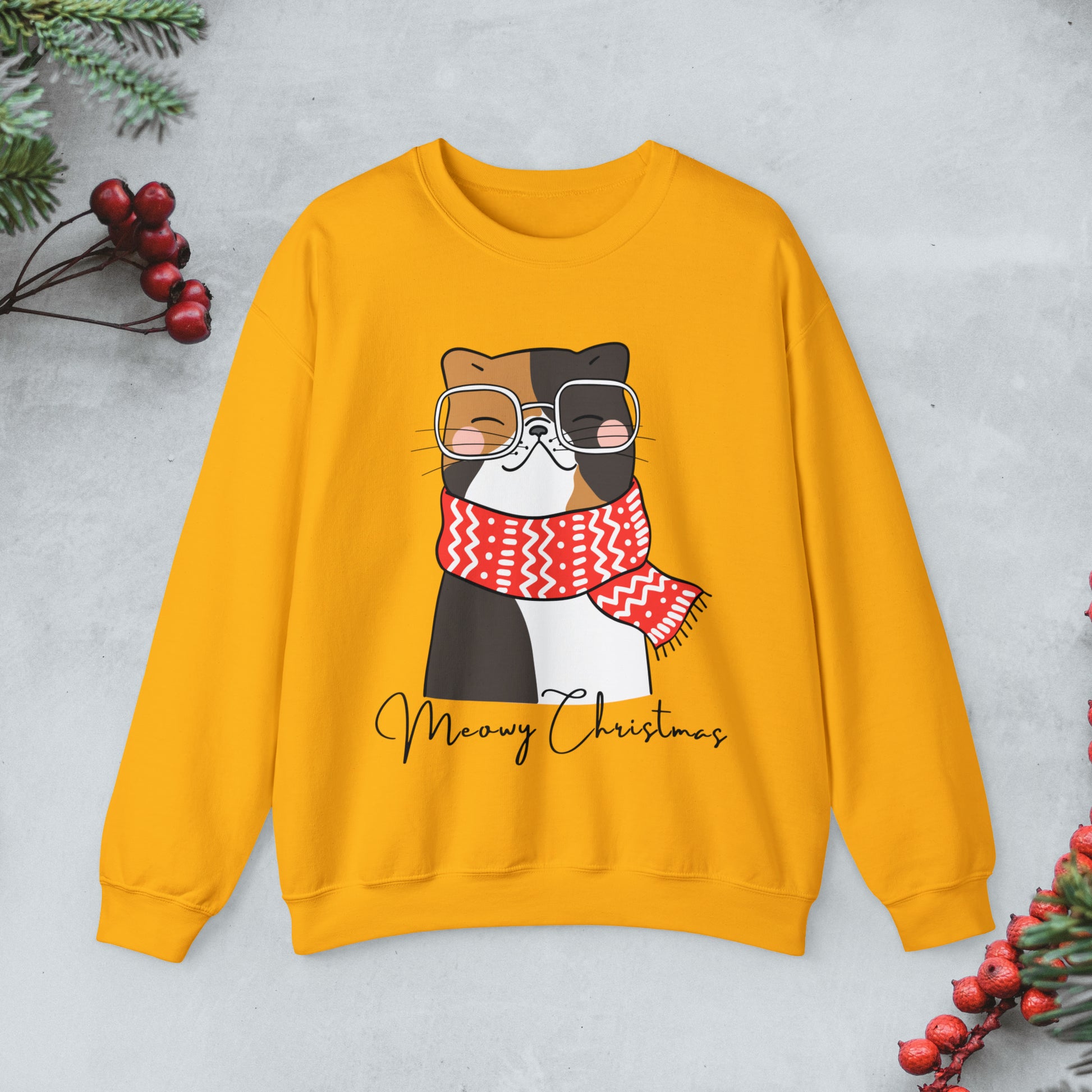 Nerdy Cat Christmas Sweatshirt, Cute cat xmas Pullover, Funny cat Merry Christmas crewneck sweater, cat cozy jumper, Geeky cat lover gift