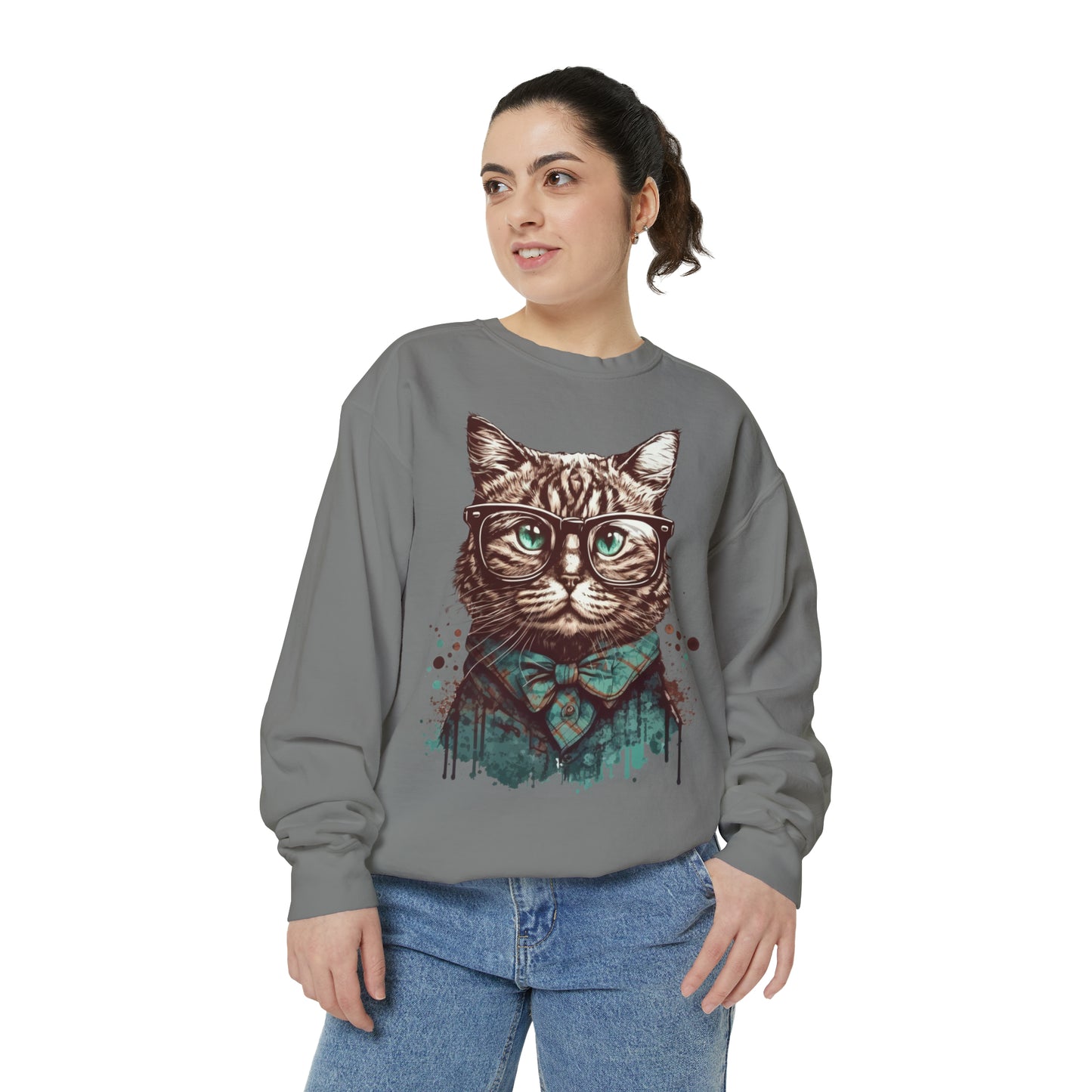 Nerdy Cat Garment-Dyed Sweatshirt