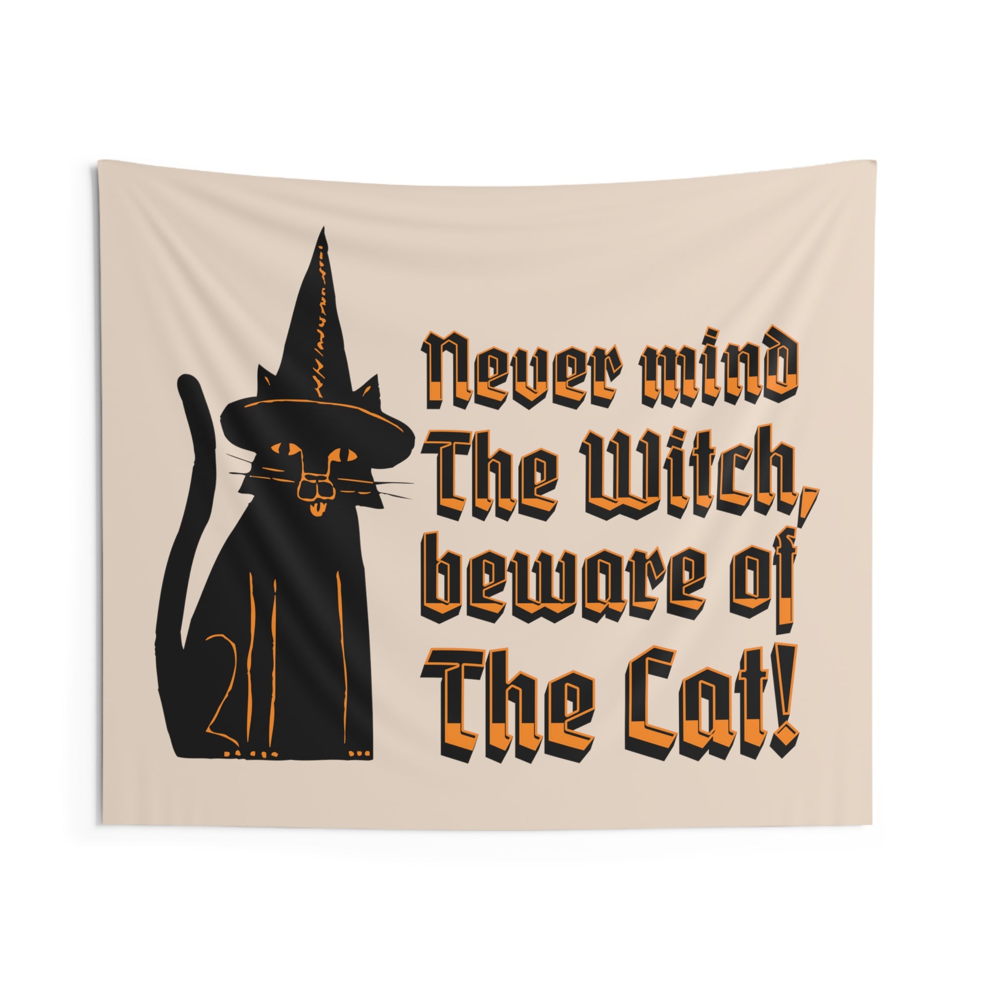 Witchy Cat Indoor Wall Tapestries, Gothic vintage black cat Familiar Tapestry, Funny Spooky season room decor, Mystical magical Home decor