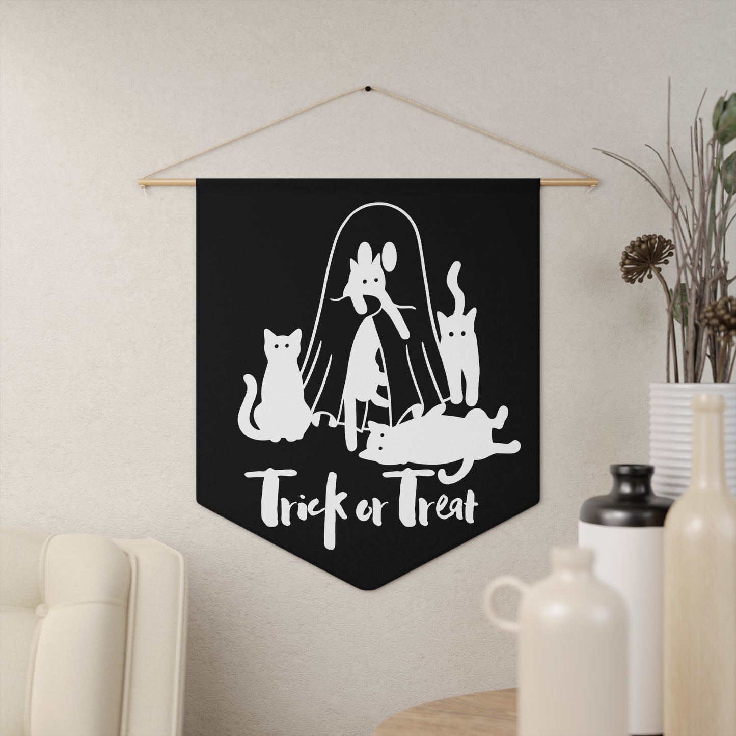Ghost and cats pennant, Cat Halloween flag pennant, Spooky Season pennant, Black Cats Ghost Halloween home decor, Halloween Home accessory