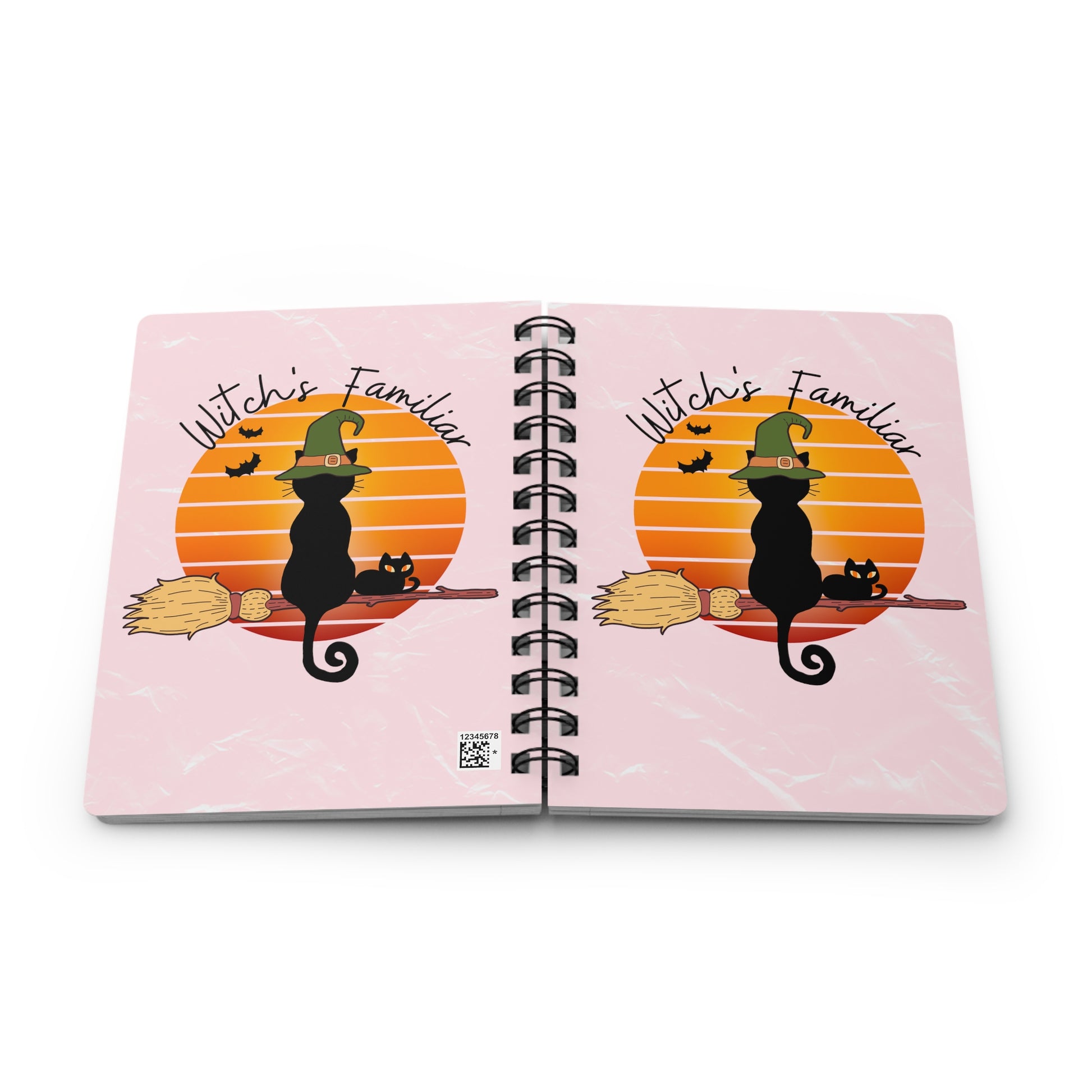 Witchy Cat Retro Vintage Sunset Spiral Bound Journal, Black Cat Familiar Notebook, Spooky Season Journal, Cute Mystical Magical Notebook