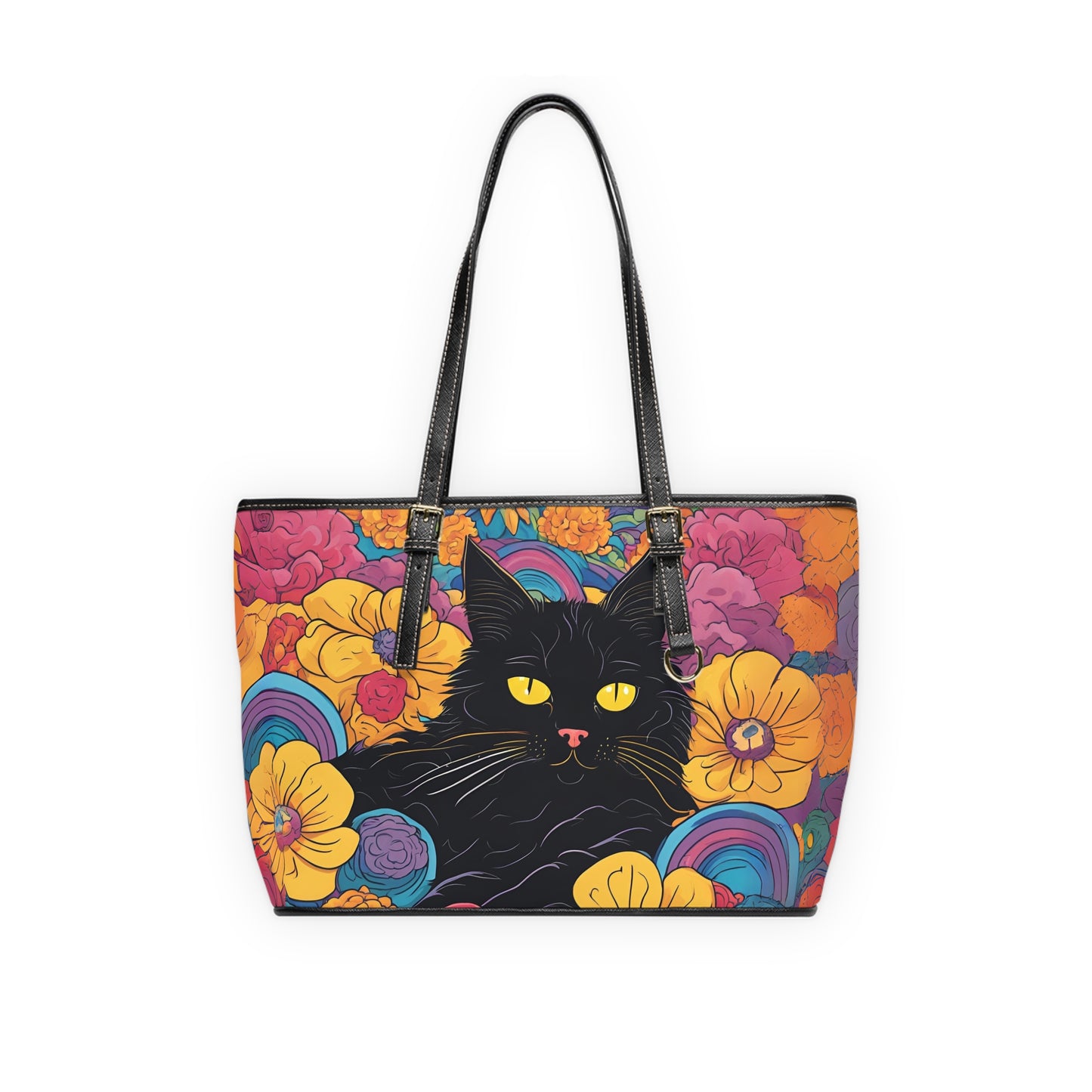 Floral Black Cat Shoulder Bag