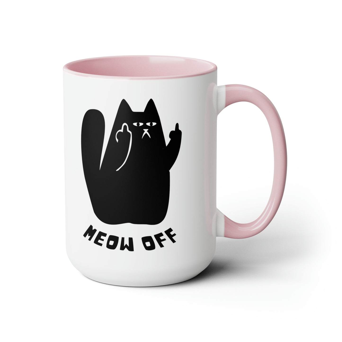 Black Cat pointing middle finger and says meow off Mug 15oz