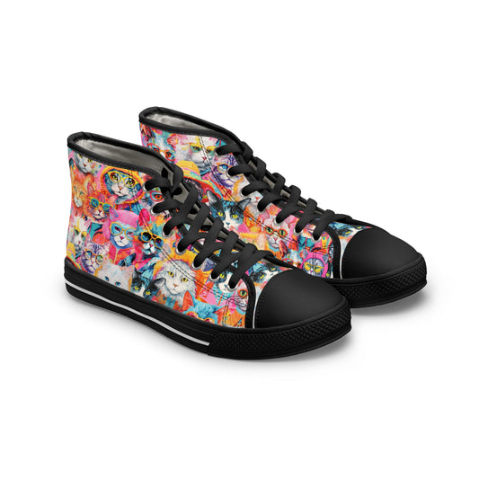 Retro Cats Pattern Women's High-Top Sneakers