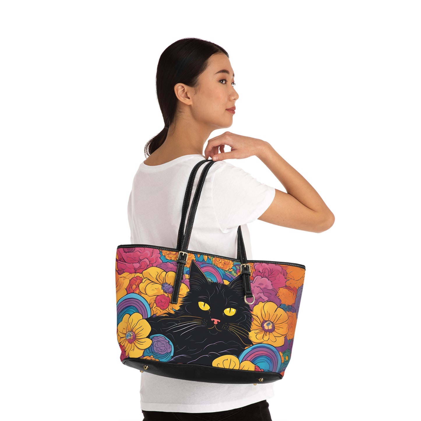 Floral Black Cat Shoulder Bag