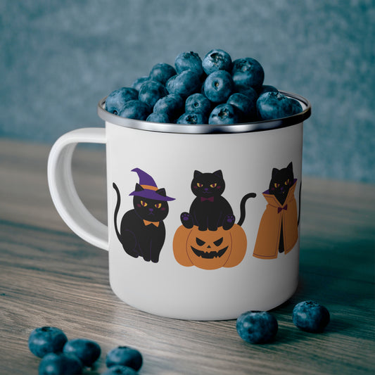 Cat Halloween mug, Spooky Season Enamel Camping Mug, Black Cats pumpkin mug, Halloween Cat Lover gift, Halloween Cat tea cup, cat mom mug