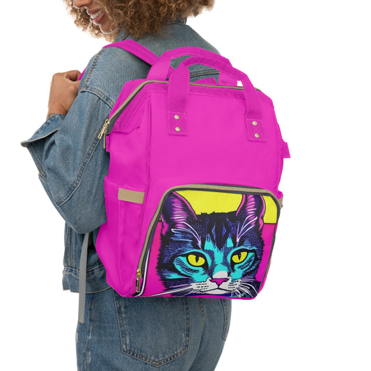 Colorful Graphic Cat Large Capacity Backpack, vibrant cat school bag, pop art cat student Backpack, retro anime cat backpack, Kawaii Cat bag