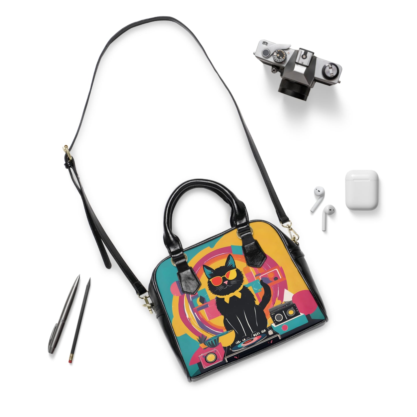 Black Cat DJ Shoulder Handbag