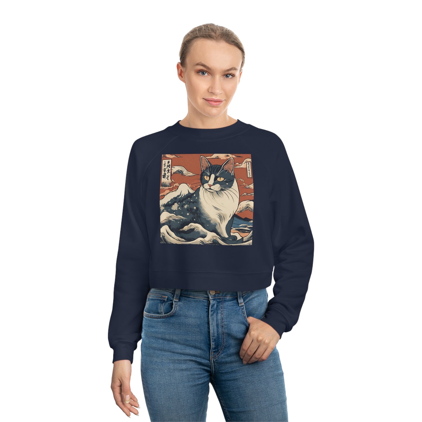 The Great Wave Cat Women's Cropped Fleece Pullover