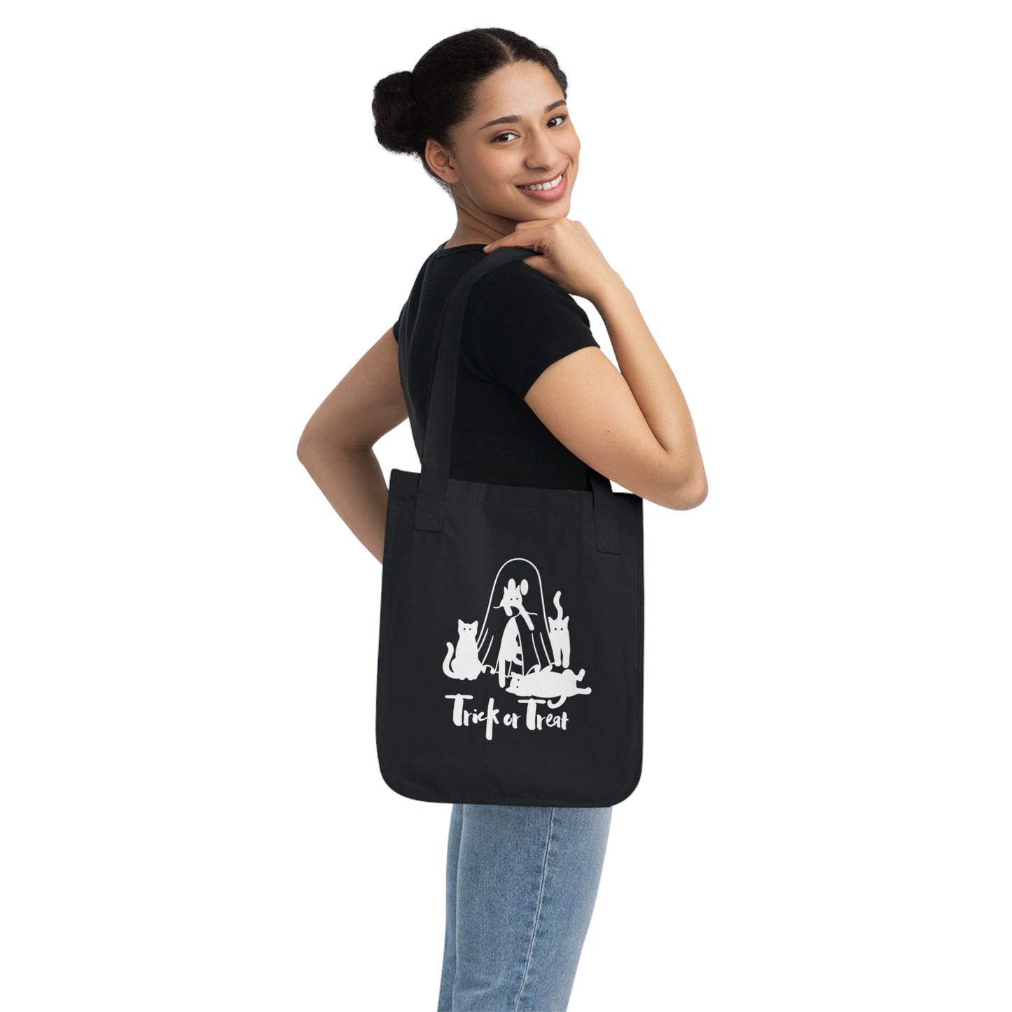 Ghost and Cats Trick to Treat Organic Canvas Tote Bag