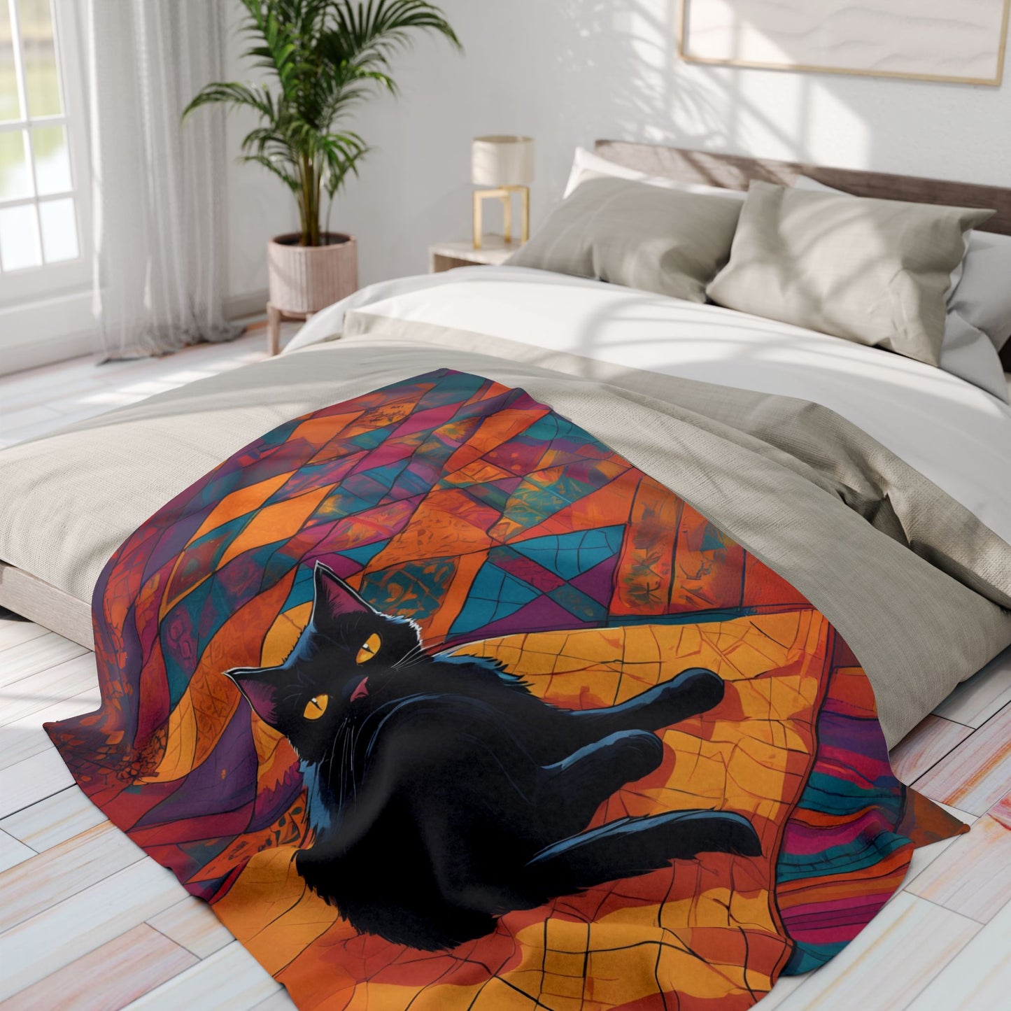 Stained Glass Black Cat Arctic Fleece Blanket